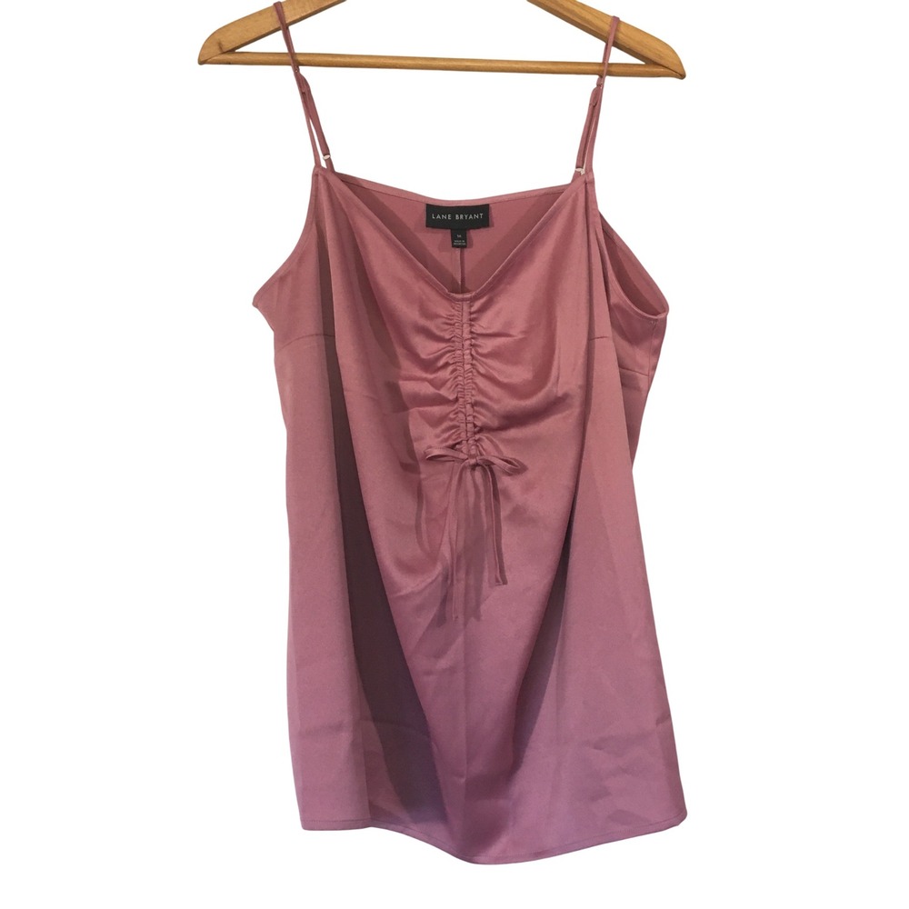 Lane Bryant Dusty Pink‎ Satin Ruched V Neck Camisole Tank Top Plus Size 16